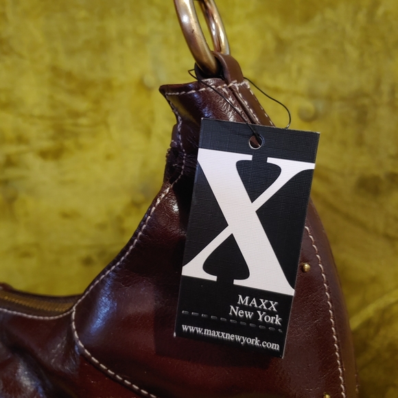 **LAST CHANCE** Maxx New York Brown Leather Suede Gold Studs Hobo Bag - Picture 5 of 8
